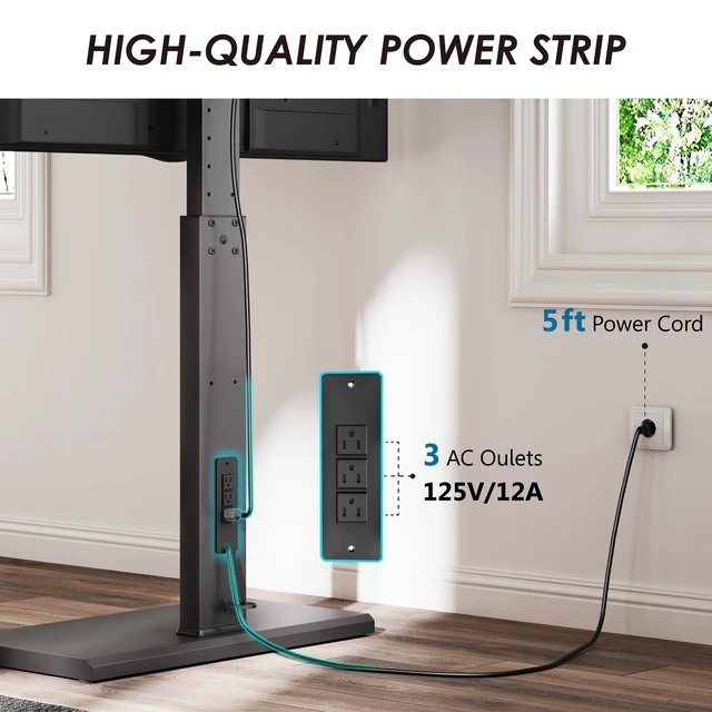 Alt view image 3 of 7 - Floor Swivel TV Stand with Power Outlet for 32-65 Inch TVs, Black Swivel TV Mount with Height Adjustable, Corner TV Stand with Wire Management for Bedroom, Living Room, Holds up to 88lb