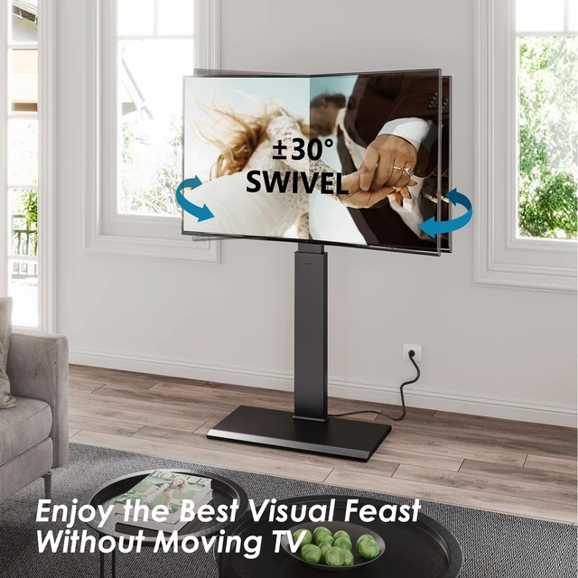 Alt view image 4 of 7 - Floor Swivel TV Stand with Power Outlet for 32-65 Inch TVs, Black Swivel TV Mount with Height Adjustable, Corner TV Stand with Wire Management for Bedroom, Living Room, Holds up to 88lb