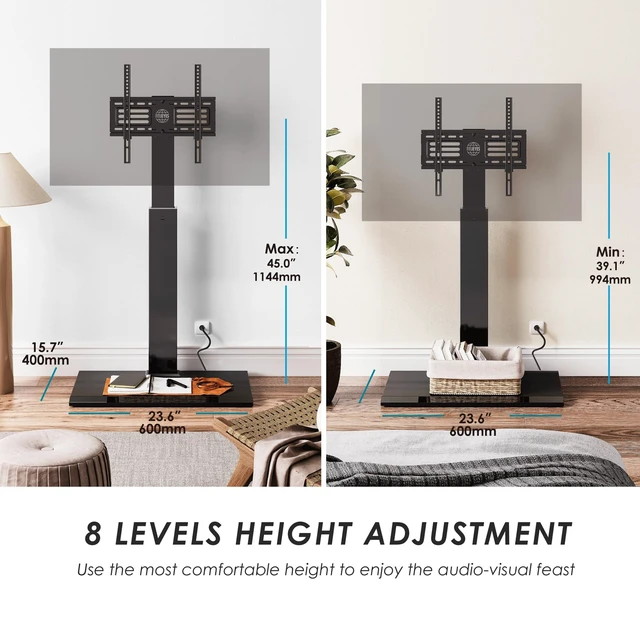 Alt view image 5 of 7 - Floor Swivel TV Stand with Power Outlet for 32-65 Inch TVs, Black Swivel TV Mount with Height Adjustable, Corner TV Stand with Wire Management for Bedroom, Living Room, Holds up to 88lb