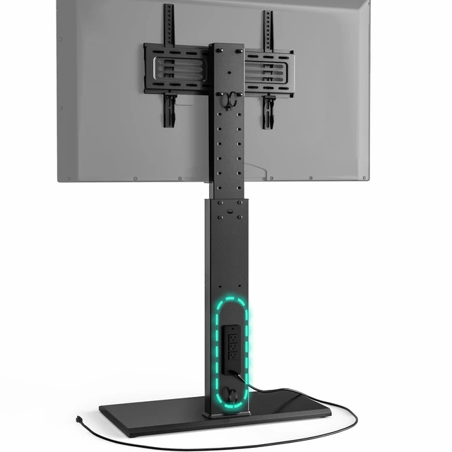 Alt view image 7 of 7 - Floor Swivel TV Stand with Power Outlet for 32-65 Inch TVs, Black Swivel TV Mount with Height Adjustable, Corner TV Stand with Wire Management for Bedroom, Living Room, Holds up to 88lb