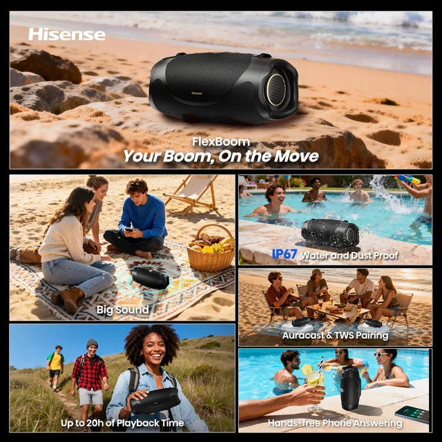 Alt view image 3 of 7 - FlexBoom - Portable Bluetooth Speaker,IP67 Waterproof, Dustproof, and Shockproof, Up to 80W Big Sound,Bluetooth 6.0,Auracast, TWS & Comes with a Detachable Handle Strap
