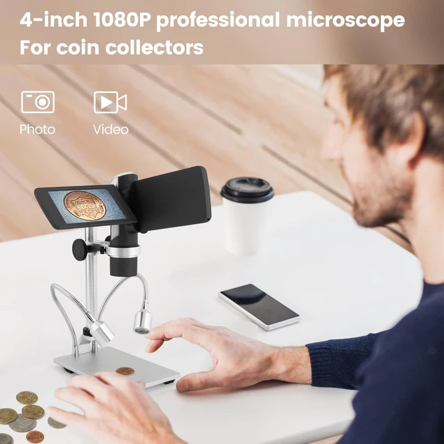 Alt view image 3 of 7 - AD203 Digital Coin Microscope for Error Coins with Metal Stand 4.3 Inch Screen, FHD Video, Supports Windows Mac PC, USB Coin Microscope, 32GB SD Card, Metal Stands, Prepared Slides