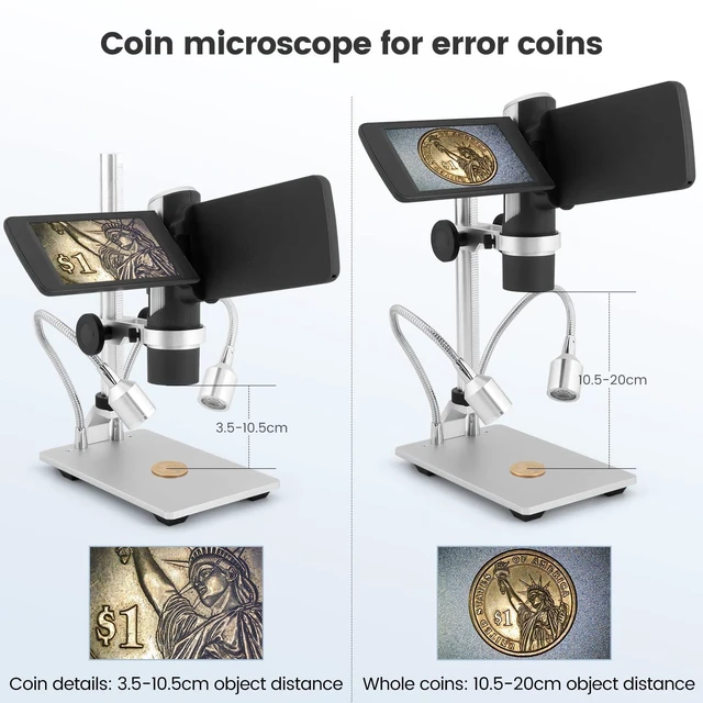 Alt view image 4 of 7 - AD203 Digital Coin Microscope for Error Coins with Metal Stand 4.3 Inch Screen, FHD Video, Supports Windows Mac PC, USB Coin Microscope, 32GB SD Card, Metal Stands, Prepared Slides