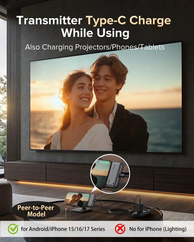 Alt view image 7 of 7 - S850 Upgraded Type-C Wireless HDMI Transmitter and Receiver, 50M, Ultra 4K Decode Input 1080P@60Hz Output, Plug&Play 5G+2.4G and Audio for Phone/Tablet/Laptop/PC to Monitor/Projector/TV (Black)