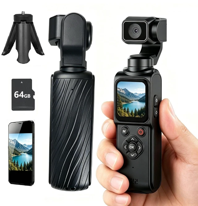 Main image of 4K Pocket Vlogging Camera with AI Face Tracking WiFi and 64GB Card Portable Body Camcorder with 75MP Photo, 330° Rotating Lens, Touchscreen, for YouTube, Travel Vlog, Daily Content Creation