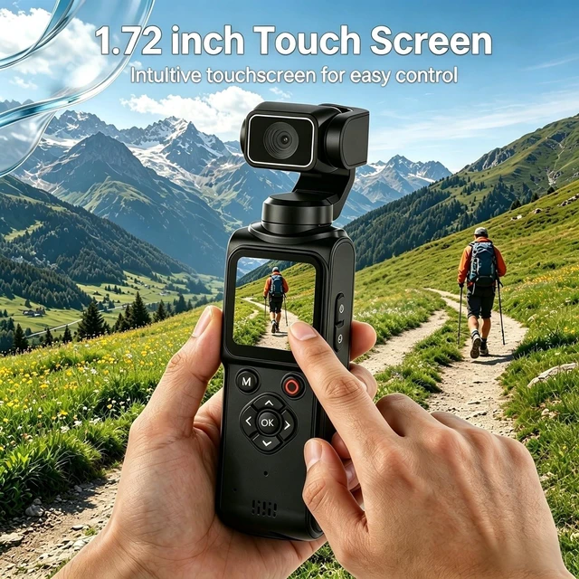 Alt view image 3 of 7 - 4K Pocket Vlogging Camera with AI Face Tracking WiFi and 64GB Card Portable Body Camcorder with 75MP Photo, 330° Rotating Lens, Touchscreen, for YouTube, Travel Vlog, Daily Content Creation