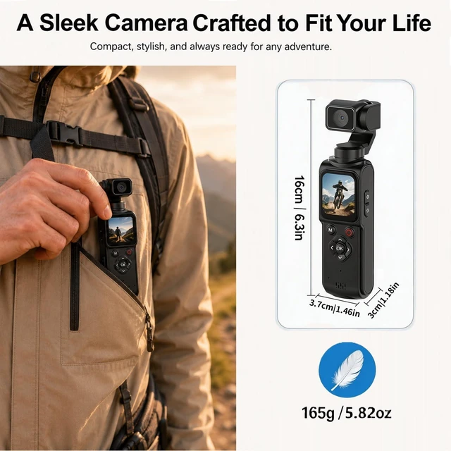 Alt view image 6 of 7 - 4K Pocket Vlogging Camera with AI Face Tracking WiFi and 64GB Card Portable Body Camcorder with 75MP Photo, 330° Rotating Lens, Touchscreen, for YouTube, Travel Vlog, Daily Content Creation