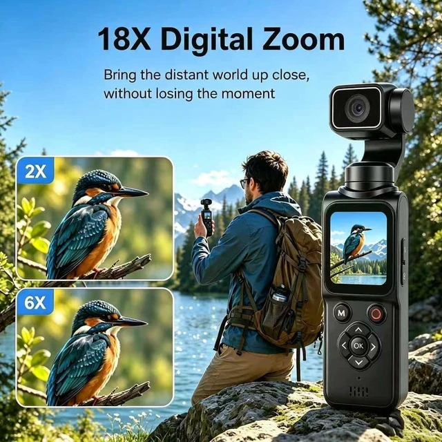 Alt view image 7 of 7 - 4K Pocket Vlogging Camera with AI Face Tracking WiFi and 64GB Card Portable Body Camcorder with 75MP Photo, 330° Rotating Lens, Touchscreen, for YouTube, Travel Vlog, Daily Content Creation