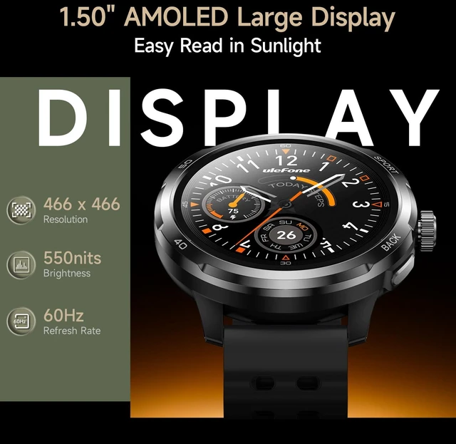 Alt view image 3 of 7 - Armor Watch Pro Military Smart Watches for Men, 1.50" AMOLED Corning Screen, 5ATM Waterproof MIL-STD-810H, 100+ Sports Modes/GPS/AI/Heart Rate/Sleep/SpO2 Monitor, Men's Fitness Tracker Watch