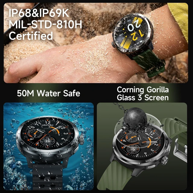 Alt view image 2 of 7 - Armor Watch Pro Military Smart Watches for Men, 1.50" AMOLED Corning Screen, 5ATM Waterproof MIL-STD-810H, 100+ Sports Modes/GPS/AI/Heart Rate/Sleep/SpO2 Monitor, Men's Fitness Tracker Watch