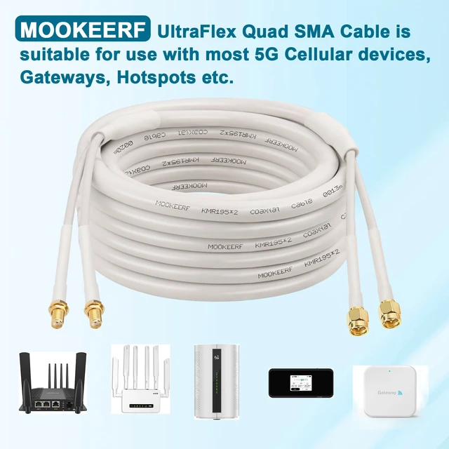 Alt view image 7 of 7 - SMA Extension Cable - 30FT SMA Male to SMA Female Coax Cable Ultra Low-Loss Twin-KMR195 Coaxial Cable Antenna Extension Cable with SMA Connector for 5G Cellular Routers, Gateways, Hotspots