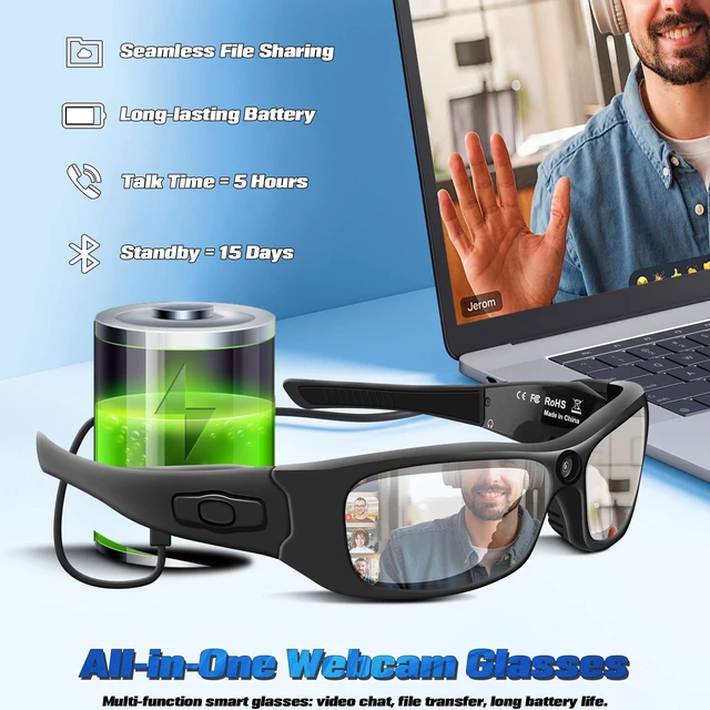 Alt view image 4 of 7 - Camera Glasses with Bluetooth, Smart Sunglasses Camera 1080P Sport Action Video Camera, Video Glasses for Men with Earphone, Wearable Cam with Polarized Lens for Outdoor Sports Cycling