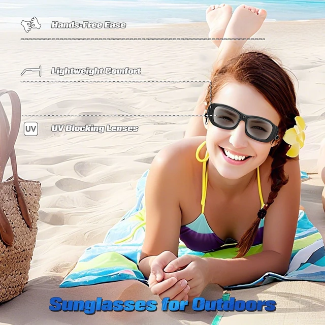 Alt view image 5 of 7 - Camera Glasses with Bluetooth, Smart Sunglasses Camera 1080P Sport Action Video Camera, Video Glasses for Men with Earphone, Wearable Cam with Polarized Lens for Outdoor Sports Cycling