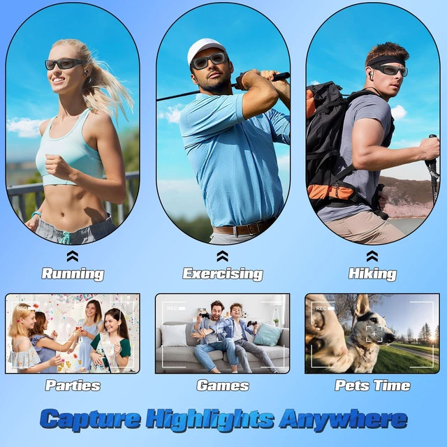 Alt view image 6 of 7 - Camera Glasses with Bluetooth, Smart Sunglasses Camera 1080P Sport Action Video Camera, Video Glasses for Men with Earphone, Wearable Cam with Polarized Lens for Outdoor Sports Cycling