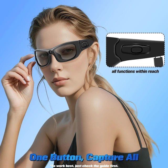 Alt view image 7 of 7 - Camera Glasses with Bluetooth, Smart Sunglasses Camera 1080P Sport Action Video Camera, Video Glasses for Men with Earphone, Wearable Cam with Polarized Lens for Outdoor Sports Cycling