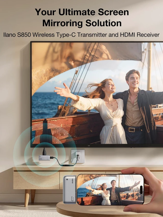 Alt view image 2 of 7 - S850 Upgraded Type-C Wireless HDMI Transmitter and Receiver, 50M, Ultra 4K Decode Input 1080P@60Hz Output, Plug&Play 5G+2.4G and Audio for Phone/Tablet/Laptop/PC to Monitor/Projector/TV Box