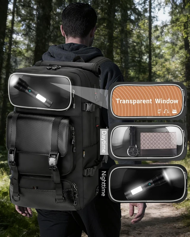 Alt view image 3 of 7 - Travel backpack for men,60L Extra Large Carry on Backpack Durable Convertible Duffle Bag with Shoe Compartment Fit for 17 Inch Laptop for travel, camping,Weekender Hiking