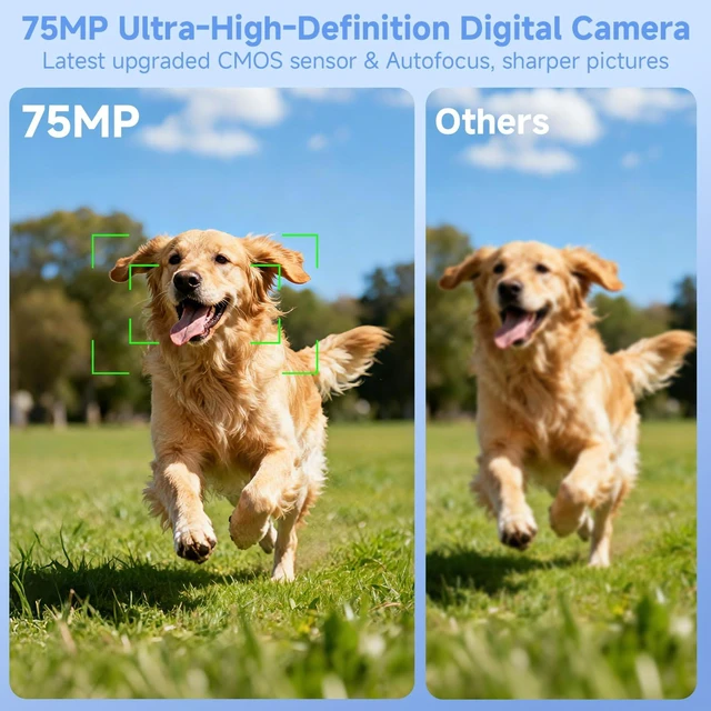 Alt view image 2 of 7 - Digital Camera,UHD 75MP 5K Digital Cameras for Photography with WiFi,64GB SD Card Vlogging Travel Camera for YouTube,Featuring 3" 180°Flip Screen,Suitable for Beginners and Teens,Black