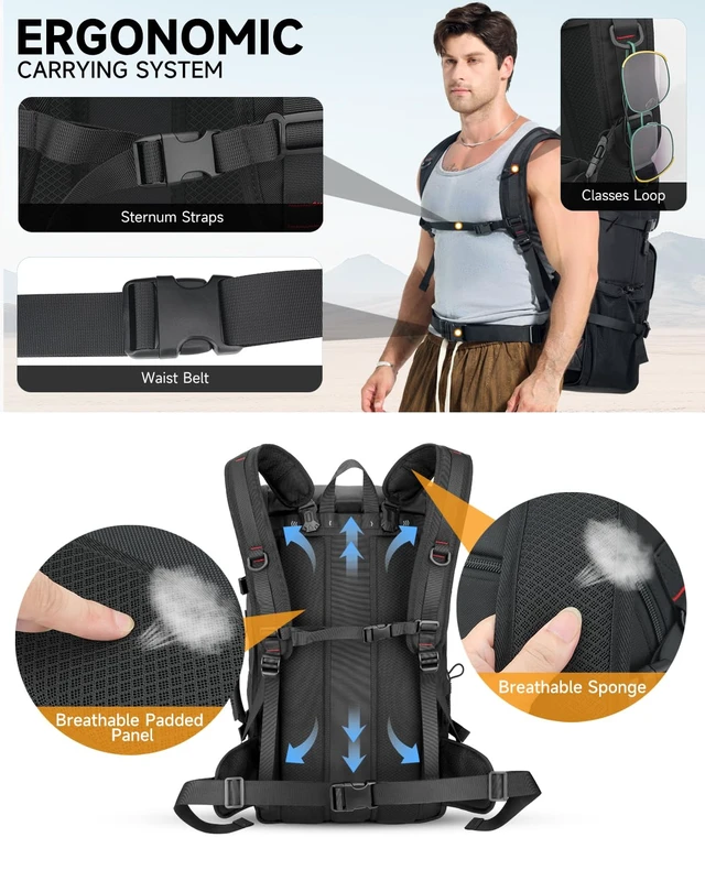 Alt view image 7 of 7 - Travel backpack for men,60L Extra Large Carry on Backpack Durable Convertible Duffle Bag with Shoe Compartment Fit for 17 Inch Laptop for travel, camping,Weekender Hiking
