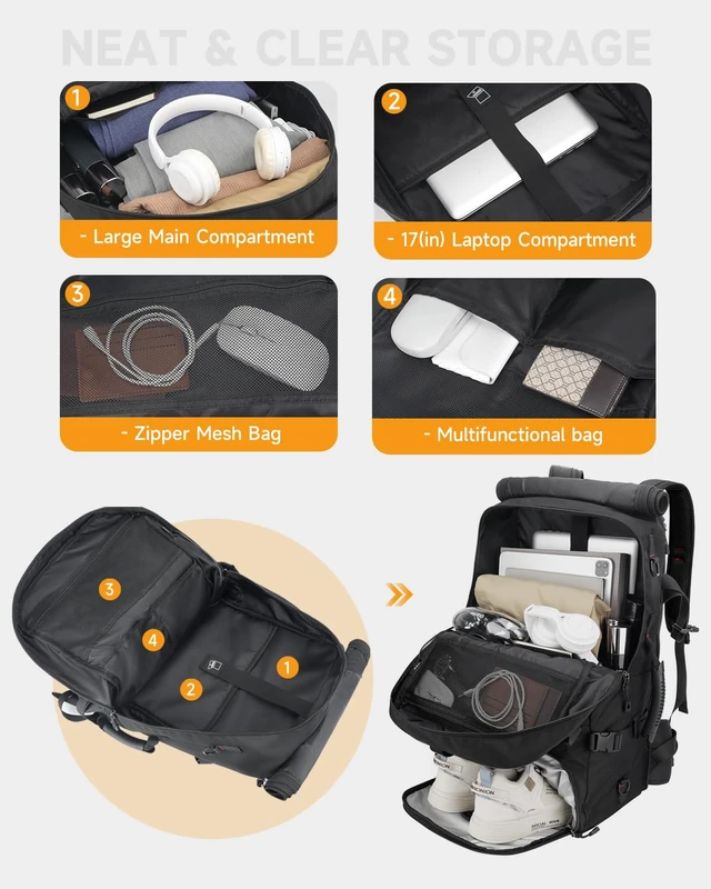 Alt view image 6 of 7 - Travel backpack for men,60L Extra Large Carry on Backpack Durable Convertible Duffle Bag with Shoe Compartment Fit for 17 Inch Laptop for travel, camping,Weekender Hiking