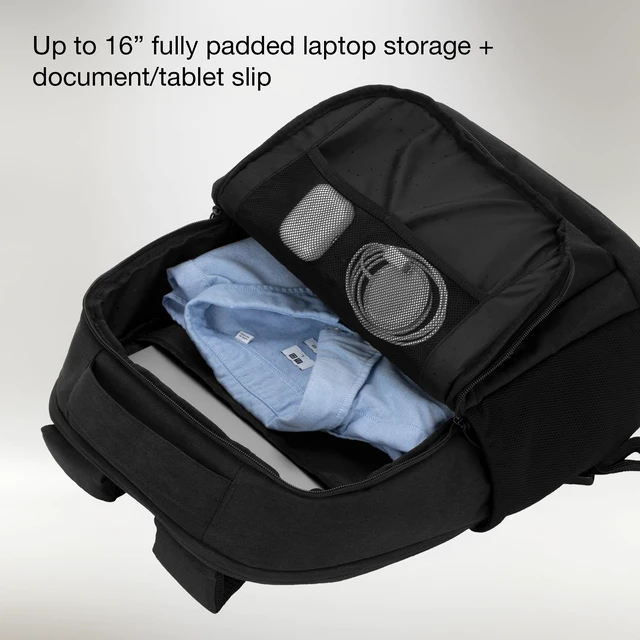 Alt view image 6 of 7 - Facet 25L Durable Travel Backpack + Laptop Bag with Computer Sleeve with Quick Release Strap - Carry On Backpack (Black, 25L)