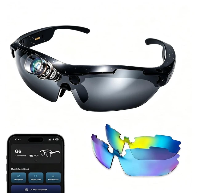 Main image of AI Smart Sports Glasses with 8MP Camera, 4K Video Recording Glasses Cycling Sunglasses with Anti-Shake Camera, Replaceable Lenses,Translation, AI Assistant,Object Recognition, IP64 Waterproof