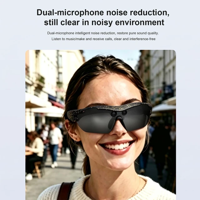 Alt view image 4 of 7 - AI Smart Sports Glasses with 8MP Camera, 4K Video Recording Glasses Cycling Sunglasses with Anti-Shake Camera, Replaceable Lenses,Translation, AI Assistant,Object Recognition, IP64 Waterproof