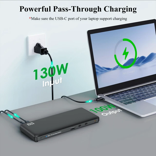 Alt view image 2 of 7 - Laptop Docking Station, 12-in-1 USB-C Docking Station, Triple Display with 1xHDMI and 2xDP, 10 Gbps USB-C and 5 Gbps USB-A Data, Ethernet, Audio, 100W Charging for Dell, HP, Lenovo and More