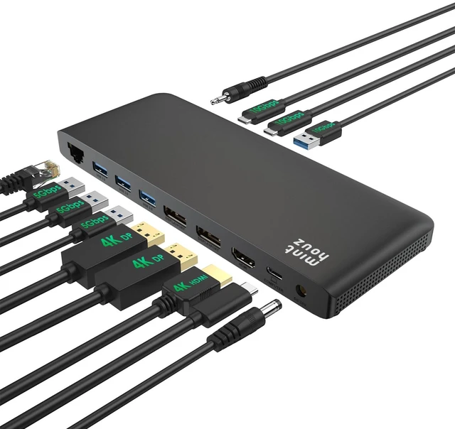Main image of Laptop Docking Station, 12-in-1 USB-C Docking Station, Triple Display with 1xHDMI and 2xDP, 10 Gbps USB-C and 5 Gbps USB-A Data, Ethernet, Audio, 100W Charging for Dell, HP, Lenovo and More