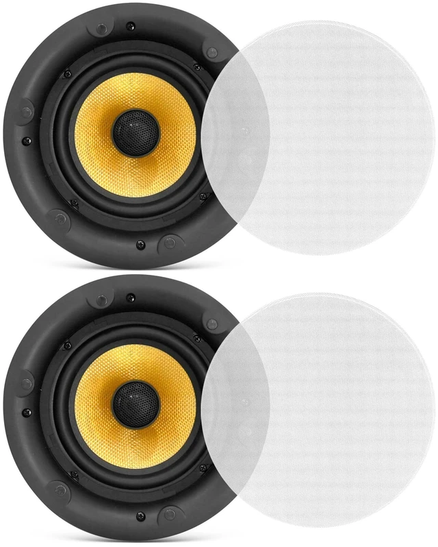 Main image of 6.5" in-Ceiling in-Wall Speakers Pair - 2-Way Hi-Fi Flush Mount Speaker Set w/Magnetic Grills, 300W Max, 8 Ohm, 70Hz-22kHz, 7.9" Cutout - PDIC68FG