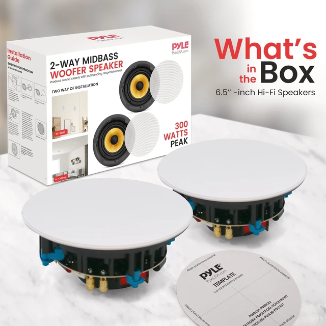 Alt view image 7 of 7 - 6.5" in-Ceiling in-Wall Speakers Pair - 2-Way Hi-Fi Flush Mount Speaker Set w/Magnetic Grills, 300W Max, 8 Ohm, 70Hz-22kHz, 7.9" Cutout - PDIC68FG