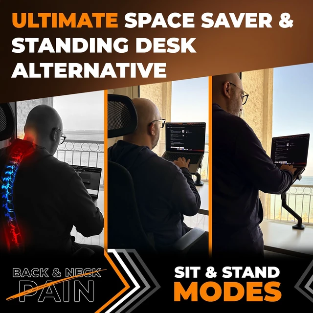 Alt view image 2 of 6 - Elevate Pro - Heavy-Duty Standing Laptop Mount for Desk (11"-17.3" - max. 26lbs) Fully Adjustable Gas Spring Arm Stand - Clamp & Grommet Base - Steel Plates for Desk Protection & Stability