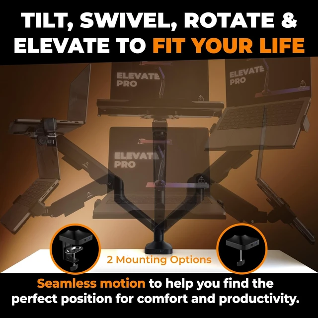 Alt view image 4 of 6 - Elevate Pro - Heavy-Duty Standing Laptop Mount for Desk (11"-17.3" - max. 26lbs) Fully Adjustable Gas Spring Arm Stand - Clamp & Grommet Base - Steel Plates for Desk Protection & Stability