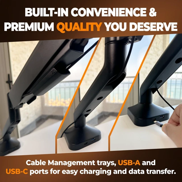Alt view image 6 of 6 - Elevate Pro - Heavy-Duty Standing Laptop Mount for Desk (11"-17.3" - max. 26lbs) Fully Adjustable Gas Spring Arm Stand - Clamp & Grommet Base - Steel Plates for Desk Protection & Stability