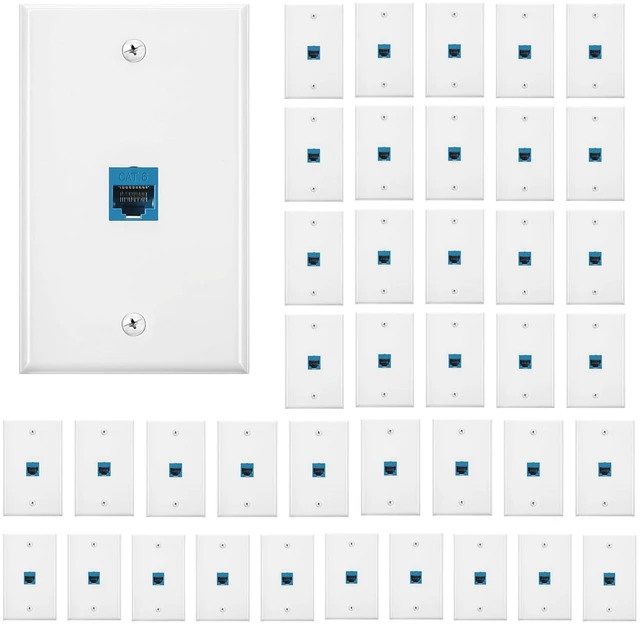 Main image of 30 Pack Ethernet Wall Plate with Single Port Rj45 Cat6 Female to Female Wall Jack Inline Coupler Plates Ethernet Cable Faceplates (White)