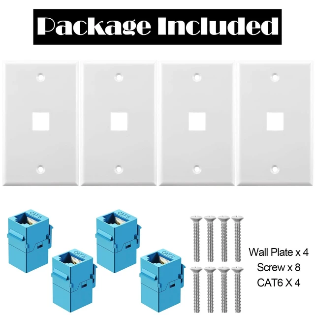 Alt view image 4 of 7 - 30 Pack Ethernet Wall Plate with Single Port Rj45 Cat6 Female to Female Wall Jack Inline Coupler Plates Ethernet Cable Faceplates (White)