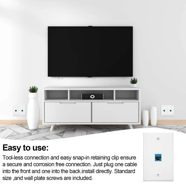 Alt view image 7 of 7 - 30 Pack Ethernet Wall Plate with Single Port Rj45 Cat6 Female to Female Wall Jack Inline Coupler Plates Ethernet Cable Faceplates (White)