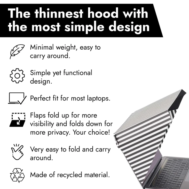 Alt view image 3 of 7 - 4-in-1 Laptop Screen Shade Original Slim Hood Sun, Privacy, Heat & Contrast Protection, Lightweight & Travel-Friendly, Fits 1516 MacBook & PC, Patented, Striped