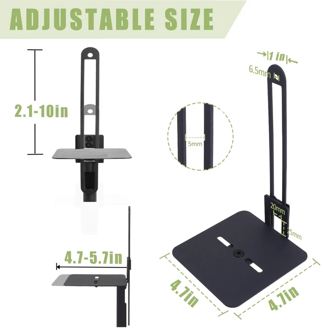 Alt view image 4 of 7 - 29.5-55.9" Speaker Stands Pair for Surround Sound, 17lbs Capacity Black Alloy Steel Bookshelf Tall Speaker Stands Compatible with Bose Sony JBL Samsung Polk Yamaha,Cable Management