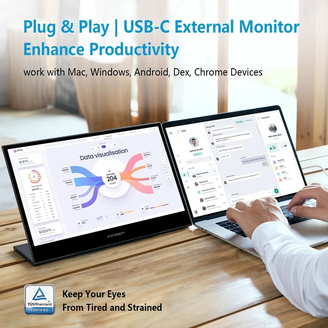 Alt view image 2 of 6 - 15.6 inch Portable Monitor Touchscreen 1080P HDMI, USB C HDMI for MacBook, Windows, Tablets, Android, Chrome, PS4, Switch, Mini PC 400Nits 100% sRGB