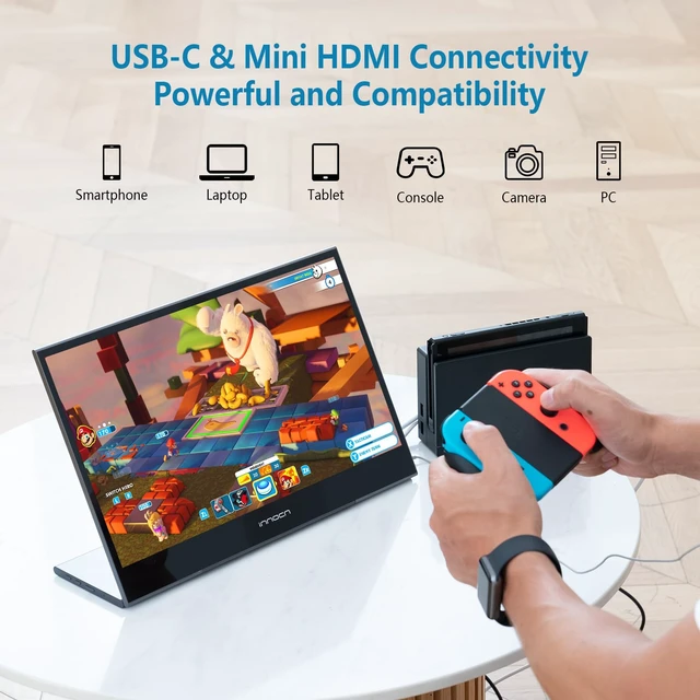 Alt view image 6 of 6 - 15.6 inch Portable Monitor Touchscreen 1080P HDMI, USB C HDMI for MacBook, Windows, Tablets, Android, Chrome, PS4, Switch, Mini PC 400Nits 100% sRGB
