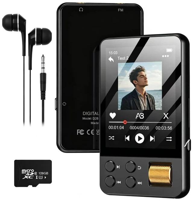 Main image of 128GB MP3 Player with Bluetooth 5.4, Music Player with Built-in HD Speaker, FM Radio, Voice Recorder, HiFi Sound, E-Book, Earphones Included