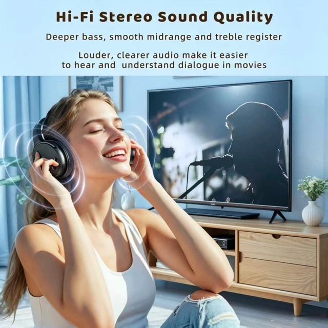 Alt view image 4 of 7 - BKM700 Wireless Headphones for TV withTransmitter Bluetooth TV Headphones Wireless,Auto-Pairing,No Latency,Up to 165 ft, 40 Hrs Battery, Loud Clear Sound for Seniors