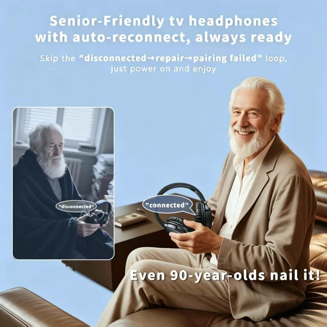 Alt view image 3 of 7 - BKM700 Wireless Headphones for TV withTransmitter Bluetooth TV Headphones Wireless,Auto-Pairing,No Latency,Up to 165 ft, 40 Hrs Battery, Loud Clear Sound for Seniors