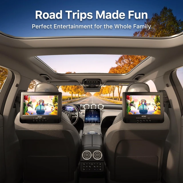 Alt view image 2 of 7 - 10.1" Dual Car DVD Player, Portable DVD Player for Car Headrest Dual Screen with Remote, 5 Hours Rechargeable Battery, Last Memory, All Region, Travel, Support DVD/CD/USB/SD Card