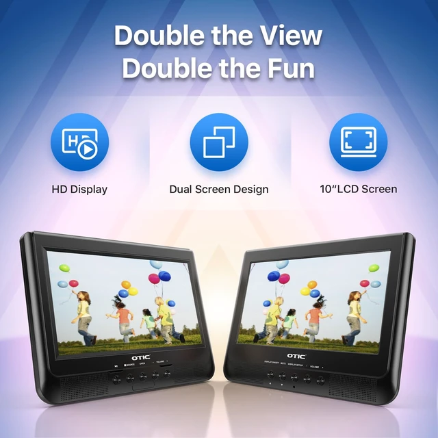 Alt view image 3 of 7 - 10.1" Dual Car DVD Player, Portable DVD Player for Car Headrest Dual Screen with Remote, 5 Hours Rechargeable Battery, Last Memory, All Region, Travel, Support DVD/CD/USB/SD Card