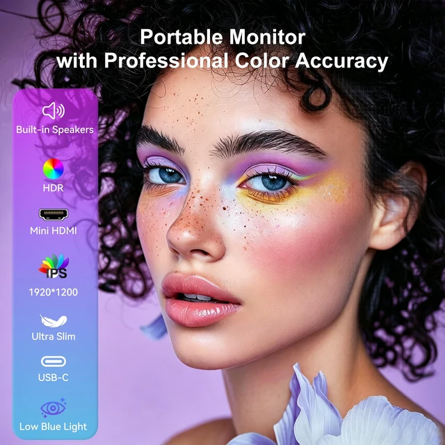 Alt view image 2 of 7 - 16" Portable Monitor, 1920x1200 IPS USB C HDMI Ultra Slim 16:10 External Display with Adjustable Kickstand, Travel Monitor for Laptop PC Phone Gaming Console