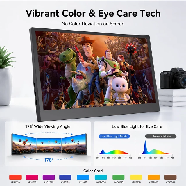Alt view image 4 of 7 - 16" Portable Monitor, 1920x1200 IPS USB C HDMI Ultra Slim 16:10 External Display with Adjustable Kickstand, Travel Monitor for Laptop PC Phone Gaming Console