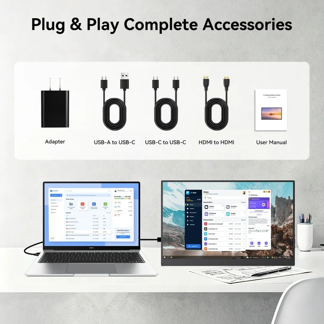 Alt view image 5 of 7 - 16" Portable Monitor, 1920x1200 IPS USB C HDMI Ultra Slim 16:10 External Display with Adjustable Kickstand, Travel Monitor for Laptop PC Phone Gaming Console