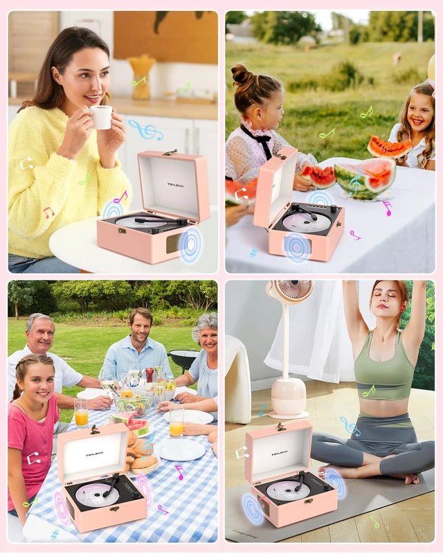 Alt view image 6 of 7 - CD Player Portable for Home with Upgraded Speakers Bluetooth in/Out Rechargeable Desktop CD Player with LED Screen Boombox Music Player Peach Pink